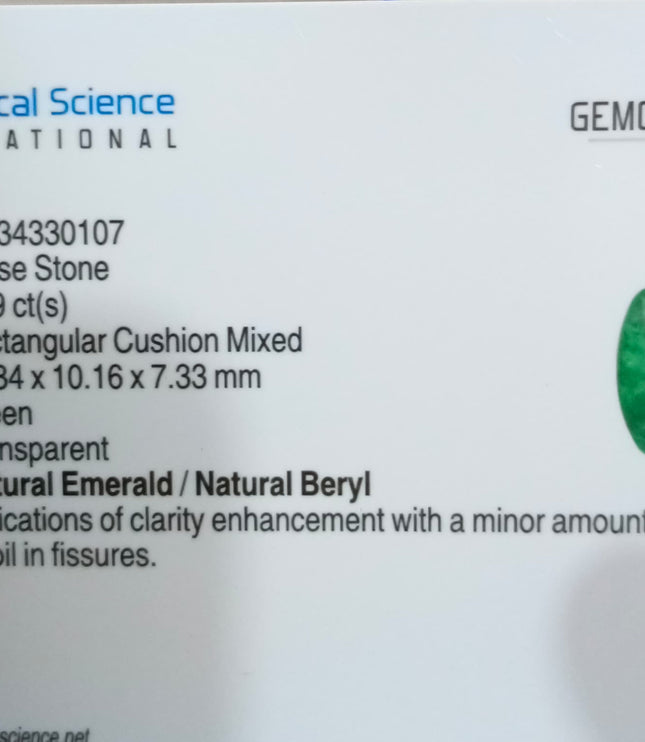 5.39ct Natural Emerald GSI Certified Deep Green Zambian Cushion Cut loose Gemstone