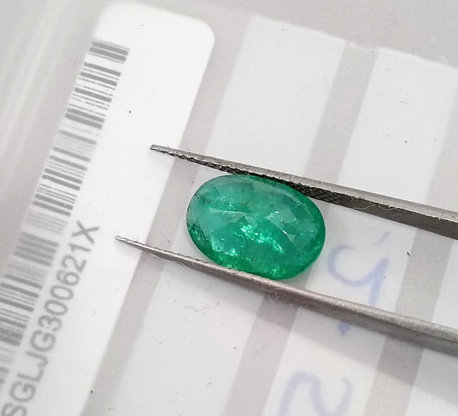 2.56ct Natural Emerald SGL Certified Rich Medium Spring Green Oval Cut Gemstone