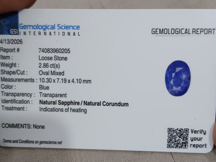 Blue Sapphire 2.86ct Natural GSI Certified Medium Color Sri Lanka Oval Cut Loose Gemstone H