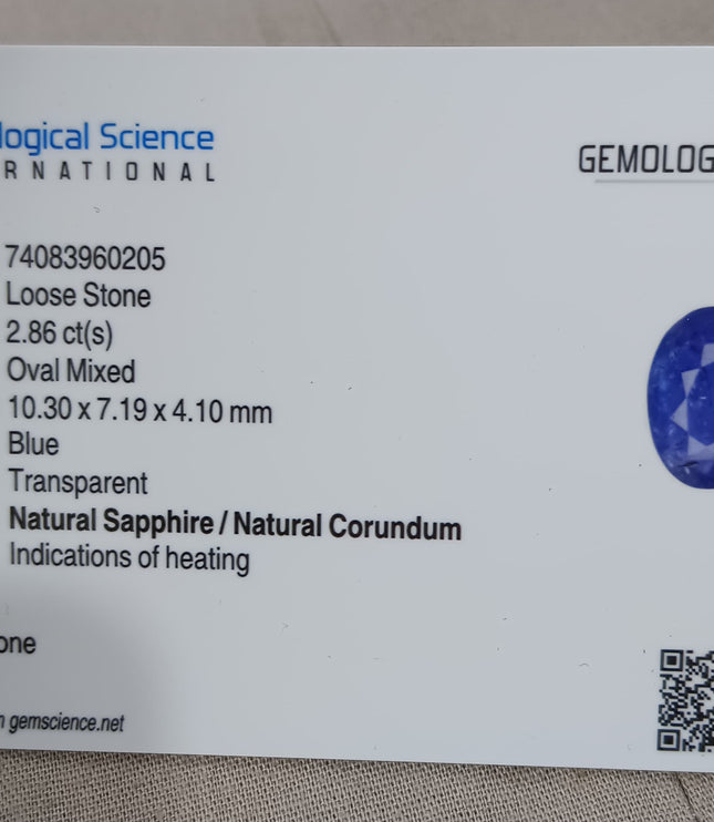 Blue Sapphire 2.86ct Natural GSI Certified Medium Color Sri Lanka Oval Cut Loose Gemstone H