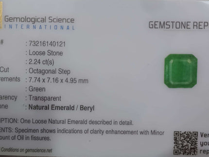 Zambian Emerald 2.24ct Certified Natural Octagon Cut Loose Gemstone
