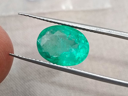 3.13ct Bright Sea Green Natural Emerald Zambia Minor Oiled Oval Cut SGL Certified Gemstone