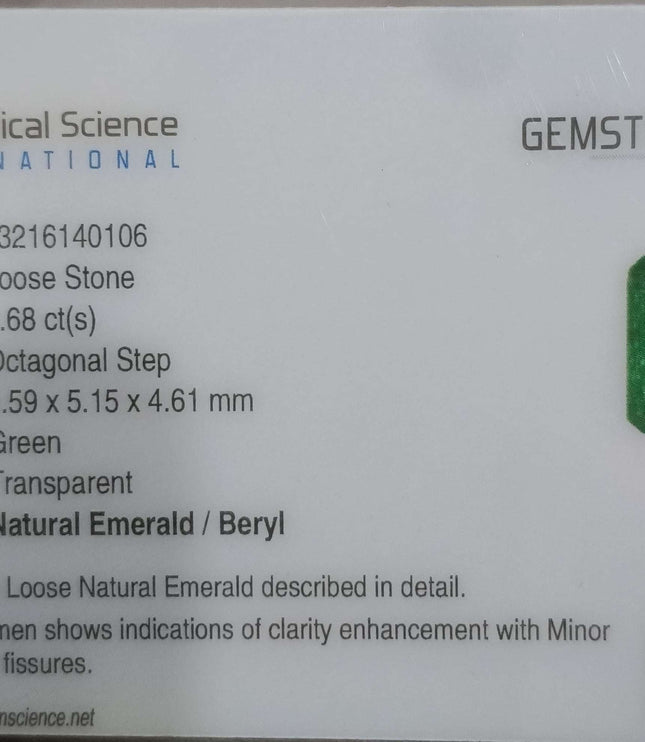 Panjshir Emerald 1.68ct Certified Deep Golden Green Natural Stone