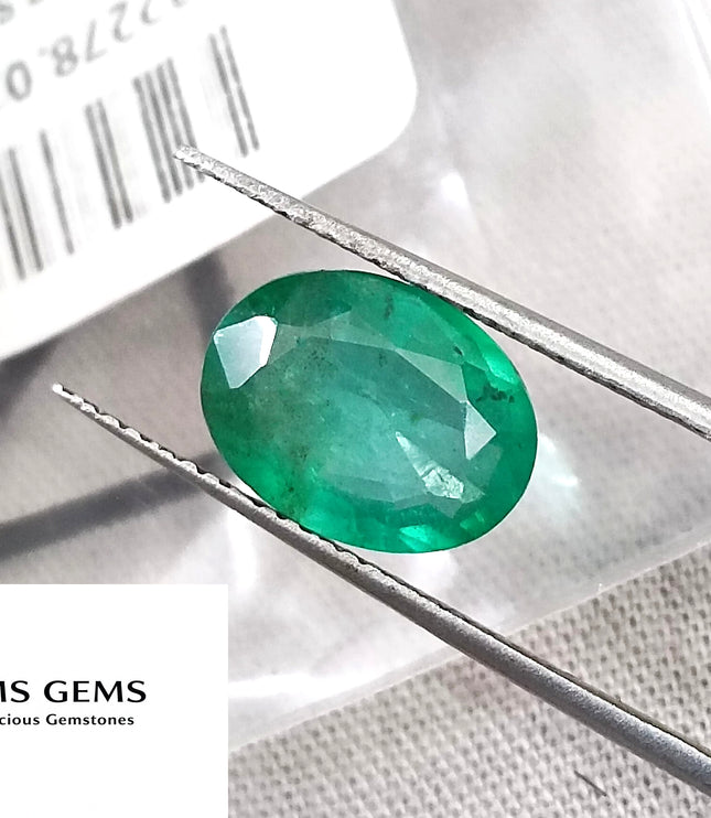 2.52ct Certified Natural Zambian Emerald Medium Deep Velvet Green Oval Cut Stone