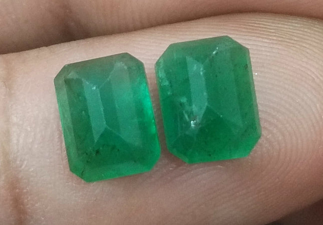 3.63ct/2pcs Emerald Cut Zambian Emerald Pair Natural Loose Gemstones