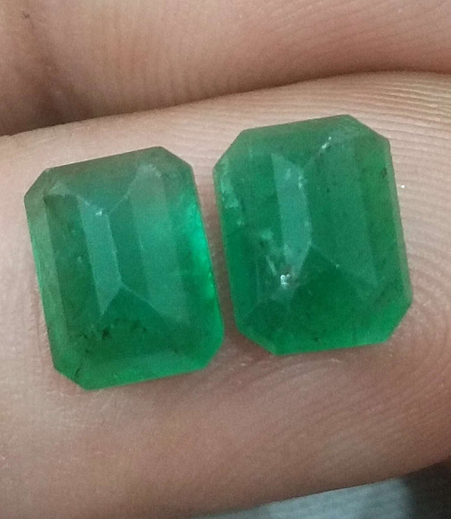 Natural Emerald Pair 3.63ct/2pcs Zambian Origin Loose Gemstones