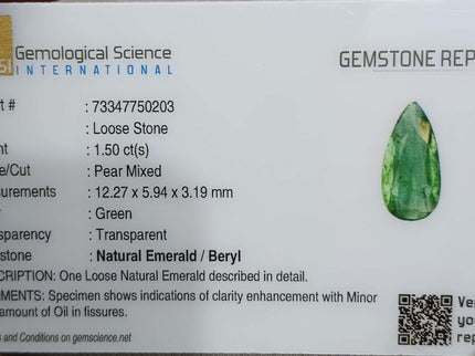 Certified 1.50ct Zambian Natural Emerald Stone