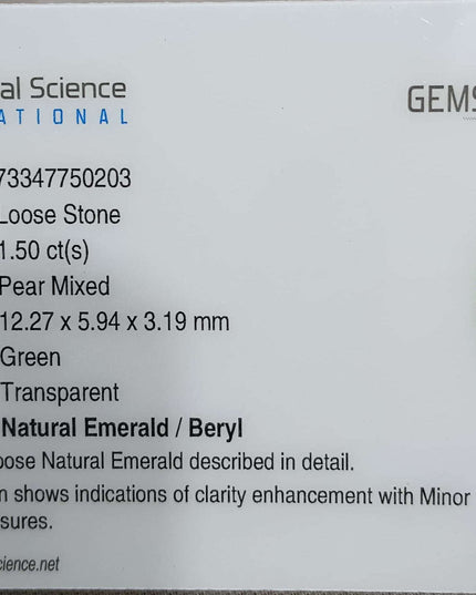 GSI Certified 1.50ct Medium Deep Green Zambian Emerald Minor Oiled Loose Gemstone