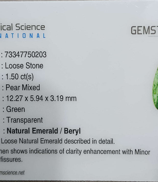 Certified 1.50ct Zambian Natural Emerald Stone