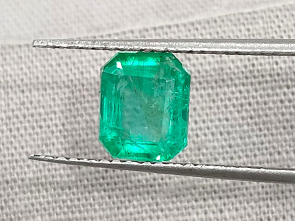 GSI Certified 1.42ct Panjshir Emerald Medium Intense Green Octagon Cut Gemstone