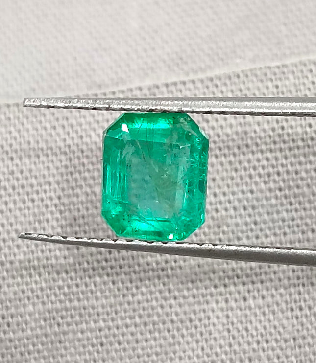 GSI Certified 1.42ct Panjshir Emerald Medium Intense Green Octagon Cut Gemstone
