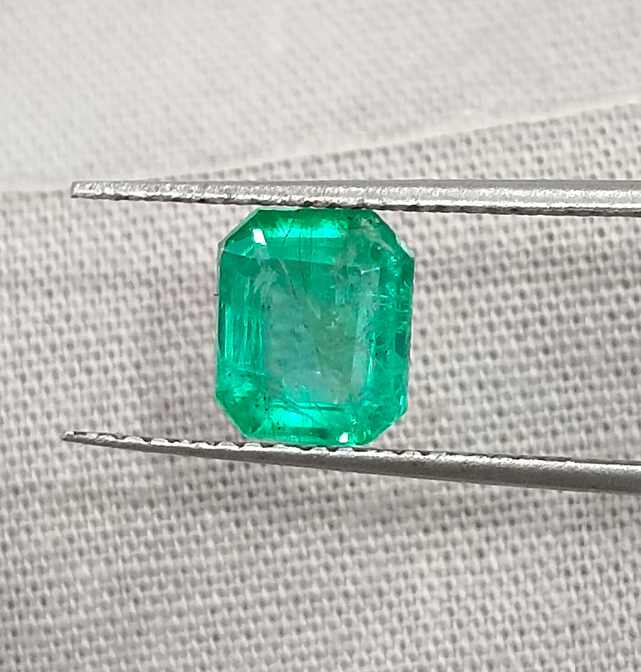 GSI Certified 1.42ct Panjshir Emerald Medium Intense Green Octagon Cut Gemstone