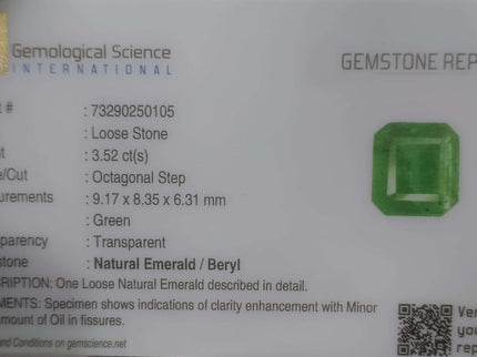 3.52ct Certified Zambian Natural Emerald Stone
