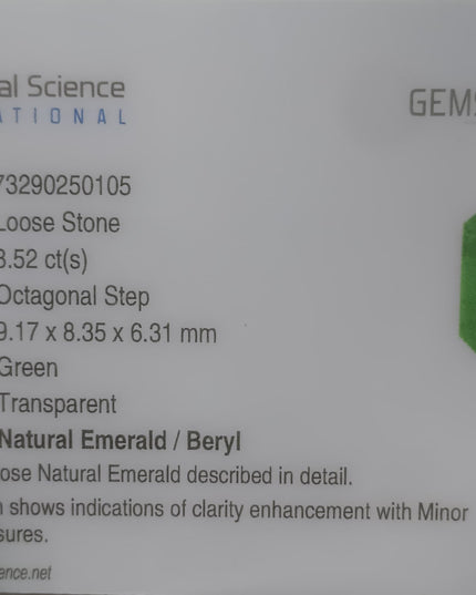 GSI Certified Medium Sea Green Zambian Emerald Minor Oiled Loose Gemstone