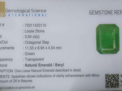3.94ct Certified Zambian Natural Emerald Stone