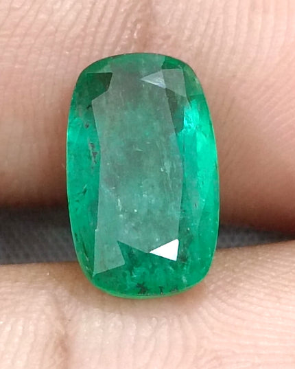 3.99ct Natural Zambian Emerald, Deep Green Cushion Cut Minor Oiled Loose Gemstone.