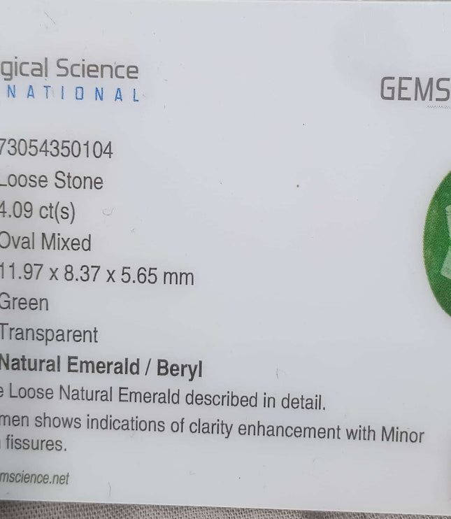 Zambian Emerald 4.09ct  Natural Certified Oval Cut Medium Green Loose Stone
