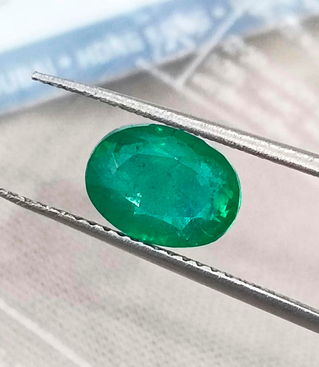 1.98ct Medium Vivid Green Natural Emerald Zambia Oval Cut Loose Gemstone