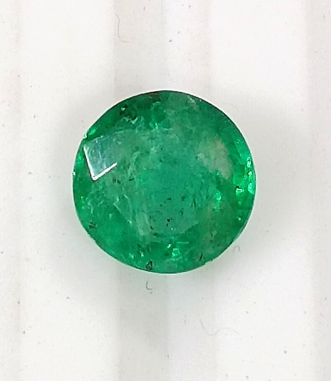 Zambian Emerald 0.88ct Vivid Green Round Cut Natural Gemstone