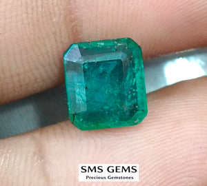 3.07ct Natural Emerald GSI Certified Medium Bluish Green Octagon Cut Gemstone