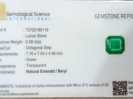 Panjshir Emerald 2.08ct Certified Natural Medium Green Octagon Cut Loose Gemstone
