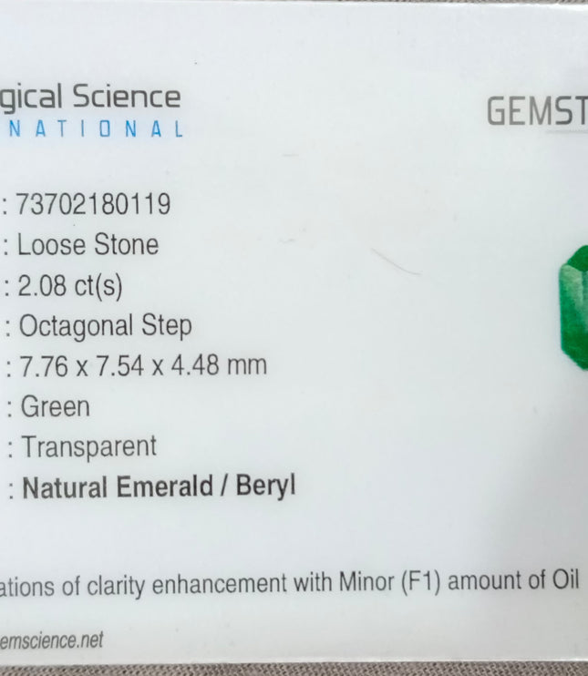 Panjshir Emerald 2.08ct Certified Natural Medium Green Octagon Cut Loose Gemstone