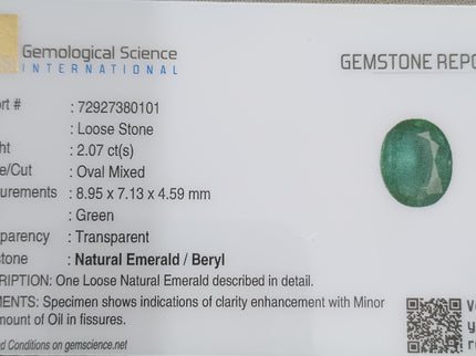 Zambian Emerald 2.07ct Certified Natural Loose Gemstone