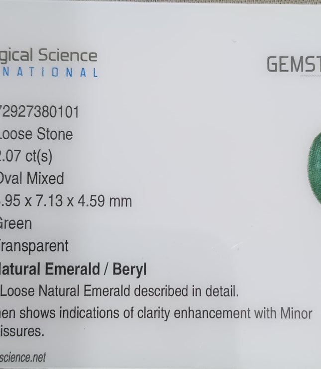 Zambian Emerald 2.07ct Certified Natural Loose Gemstone