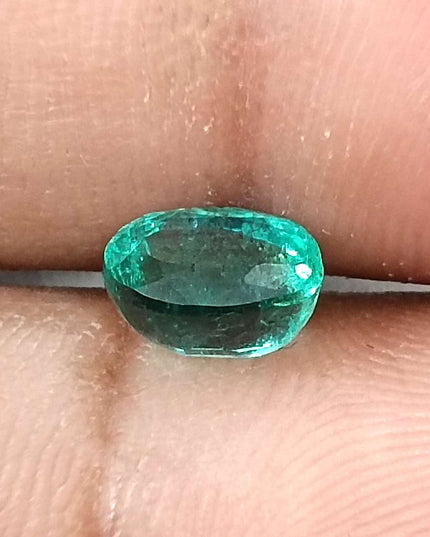 1.26ct Intense green Zambian emerald oval cut minor oiled loose gemstone.