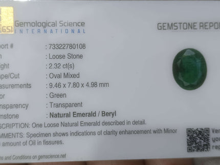 2.32ct Certified Zambian Natural Emerald Stone