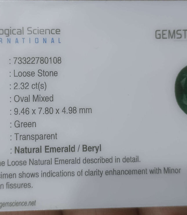 2.32ct Certified Zambian Natural Emerald Stone