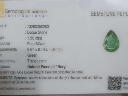 1.30ct Certified Zambian Natural Emerald.