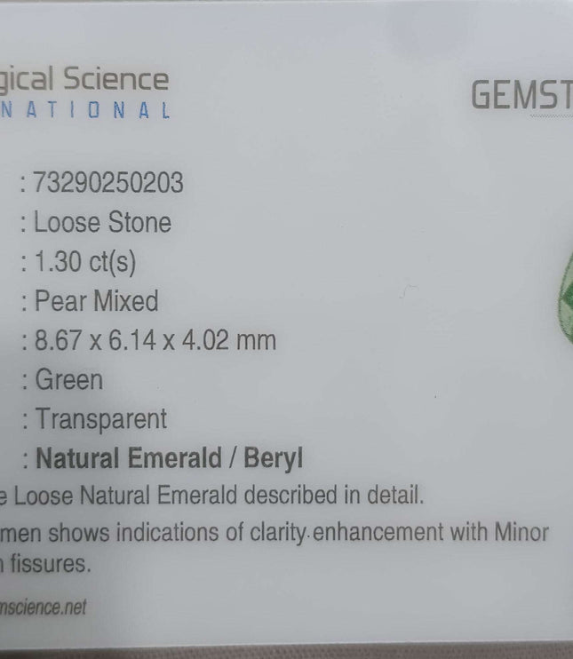 1.30ct Certified Zambian Natural Emerald.