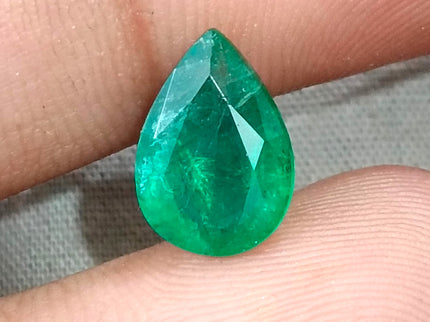 2.69ct Natural Emerald Medium Deep Vivid Green Pear Cut GSI Certified Gemstone