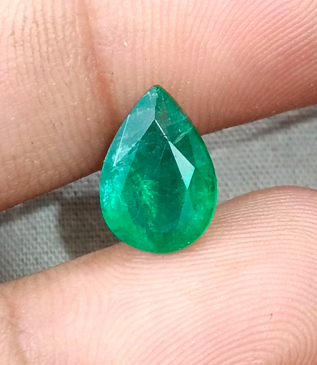 2.69ct Natural Emerald Medium Deep Vivid Green Pear Cut GSI Certified Gemstone