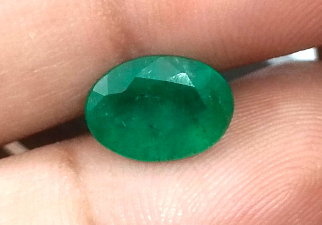 2.41ct GSI Certified Deep Green Zambian Emerald Minor Oiled Loose Gemstone