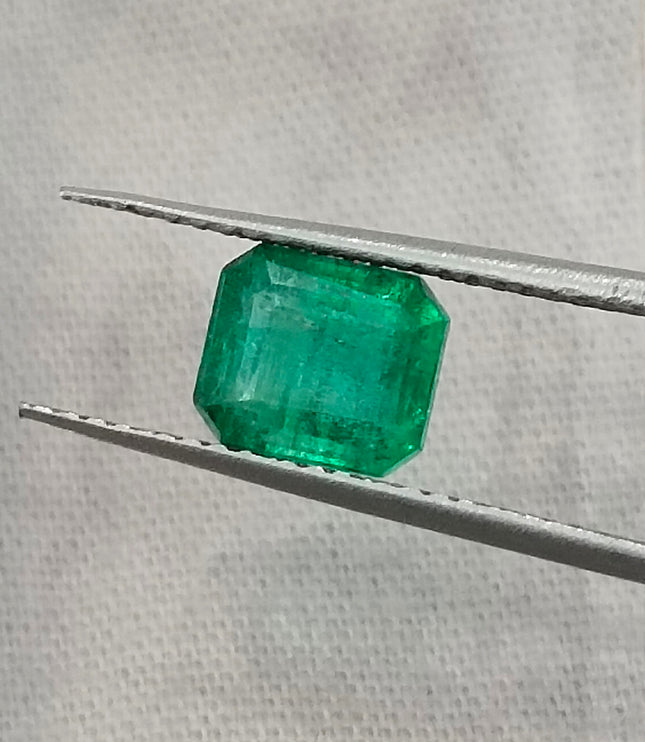 1.59ct Zambian Emerald, Certified Natural Deep Pure Green Octagon Cut Gemstone