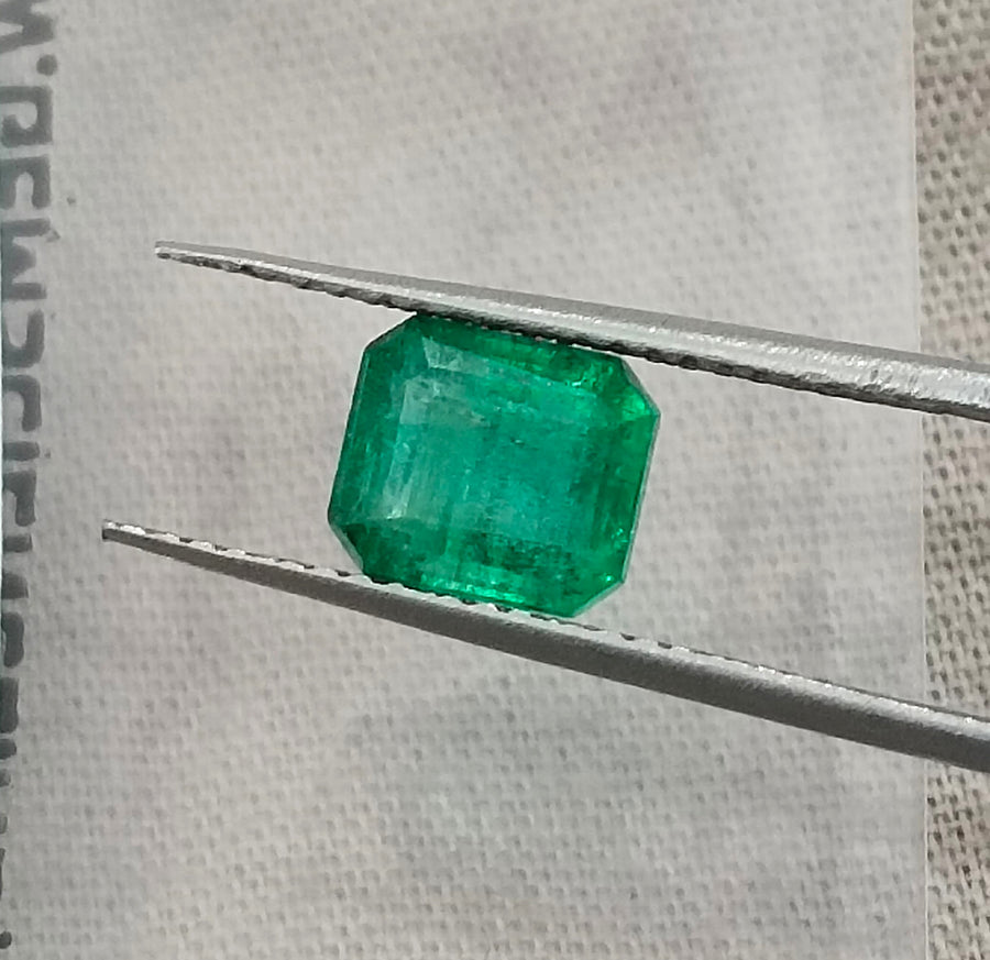 1.59ct Zambian Emerald, Certified Natural Deep Pure Green Octagon Cut Gemstone