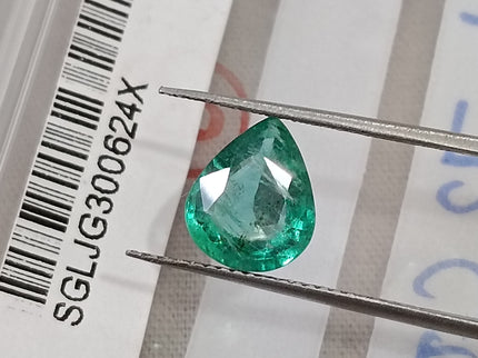 1.72ct Natural Emerald Zambia SGL Certified Medium Green Pear Cut Loose Gemstone