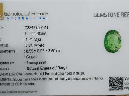 Certified 1.24ct Zambian Natural Emerald