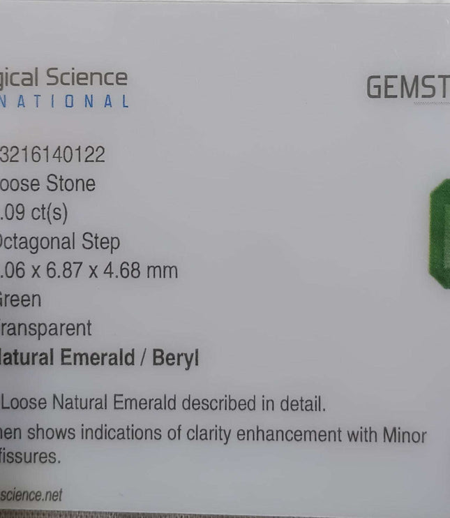 Certified 2.09ct Zambian Natural Emerald.