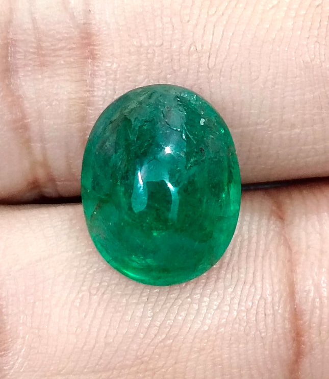 7.15ct Cabochon Cut Vivid Deep Green Natural Zambian Emerald Minor Oiled Loose Gemstone