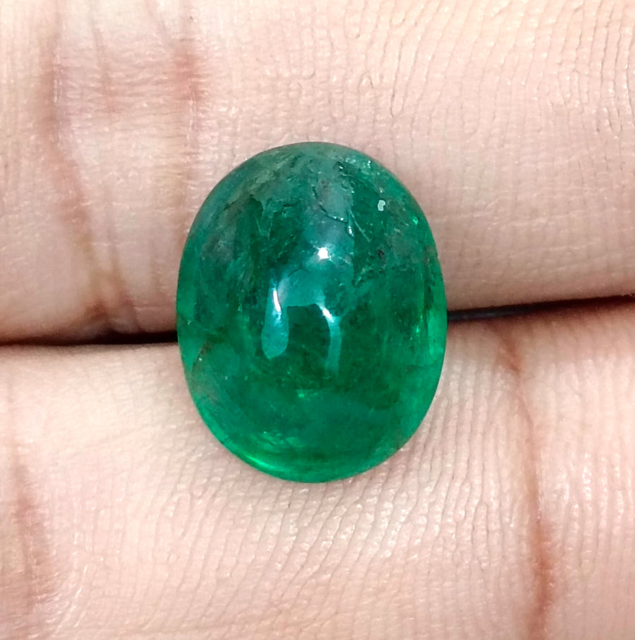 7.15ct Cabochon Cut Vivid Deep Green Natural Zambian Emerald Minor Oiled Loose Gemstone