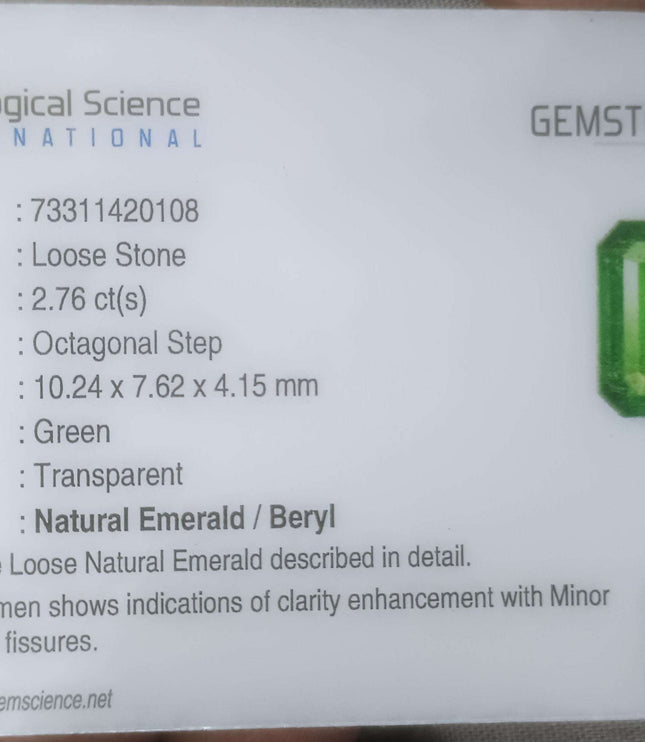 Zambian Emerald 2.76ct Certified Natural Medium Green Octagon Cut Loose Gemstone