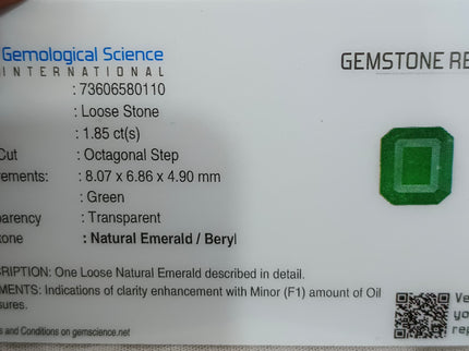 Swat Emerald 1.85ct Natural Certified Velvet Green Octagon Cut Loose Stone