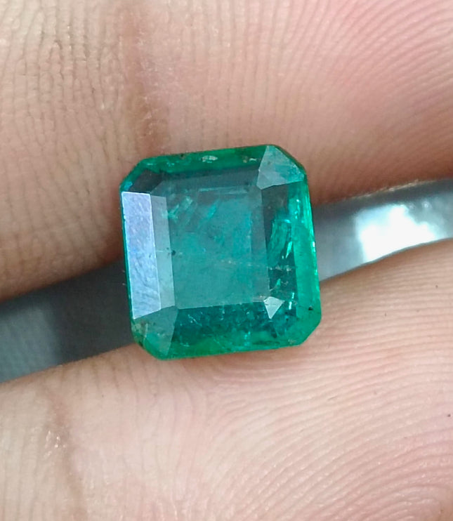3.07ct Natural Emerald GSI Certified Medium Bluish Green Octagon Cut Gemstone