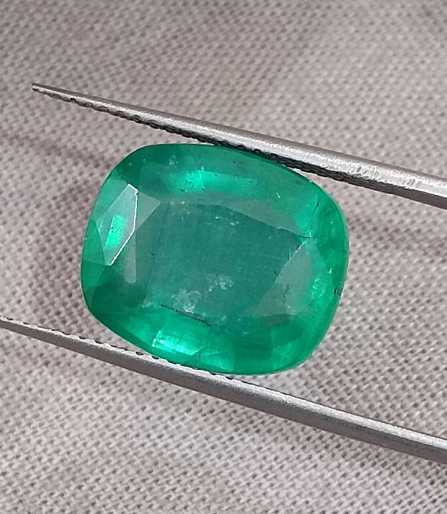 Natural Zambian Emerald 6.28ct Big Size Cushion Cut Medium Deep Green Loose Gemstone
