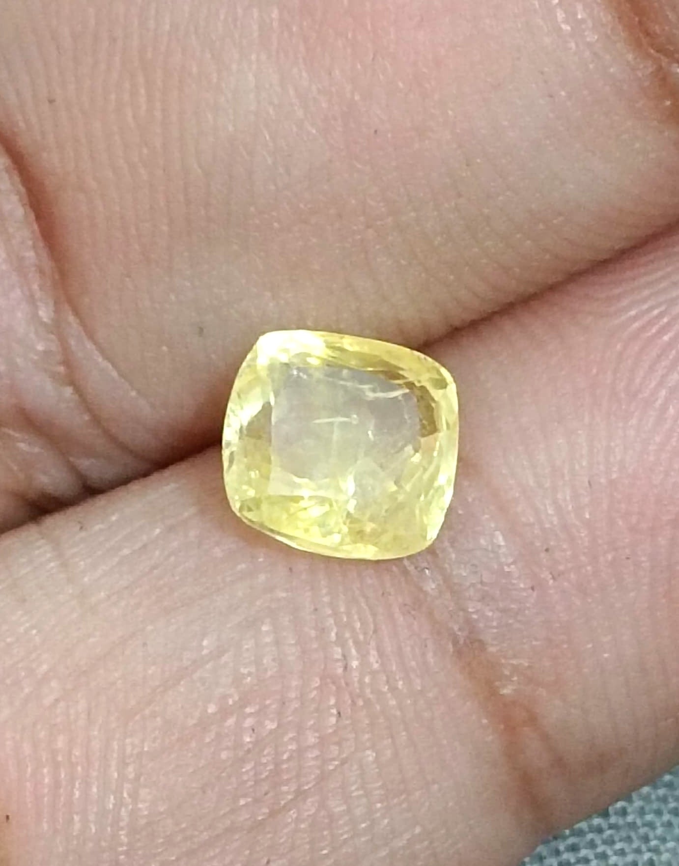 GSI Certified 1.93ct Cushion Cut Yellow Ceylon Sapphire, 100% Natural Untreated Gemstone