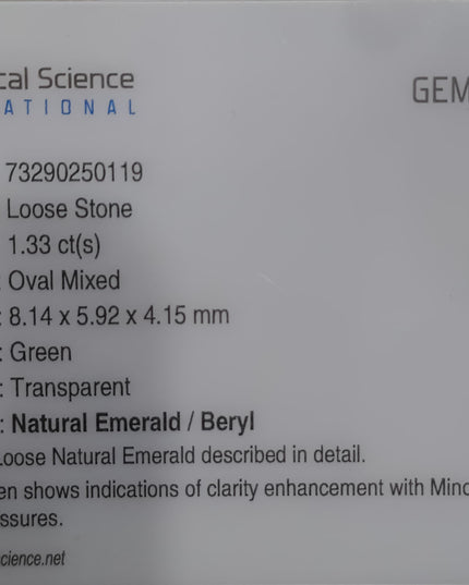 GSI Certified 1.33ct Vivid Green Natural Swat Emerald Minor Oiled Loose Gemstone