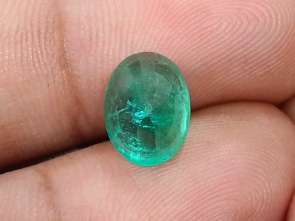 3.13ct Bright Sea Green Natural Emerald Zambia Minor Oiled Oval Cut SGL Certified Gemstone